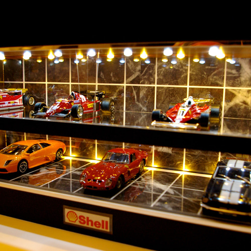 1/43展示14台可・黒大理石・2層式ディスプレーBOX/2色LED30灯