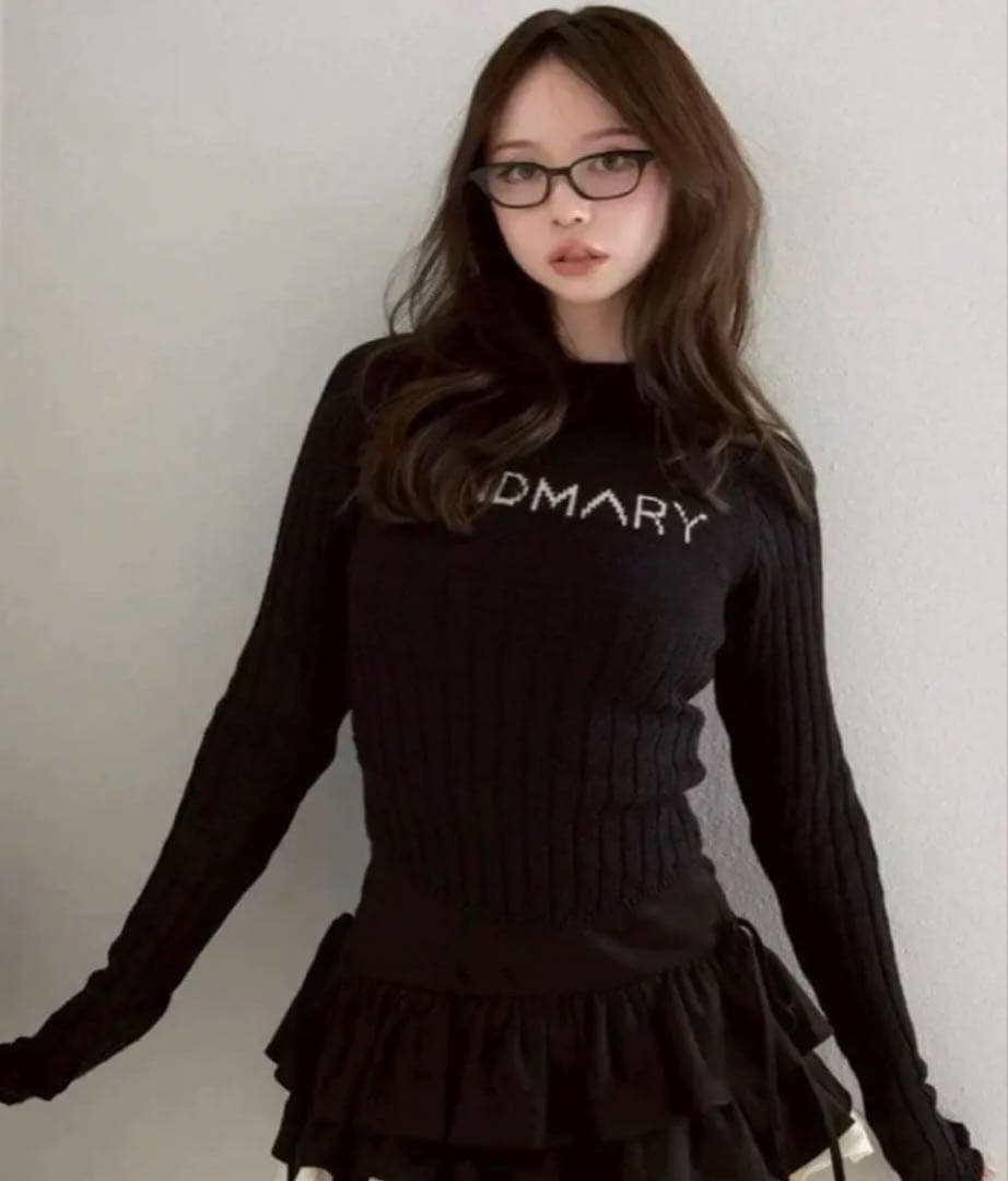 トップス Mary logo knit tops black andmary ANDMARY】Mary logo knit tops