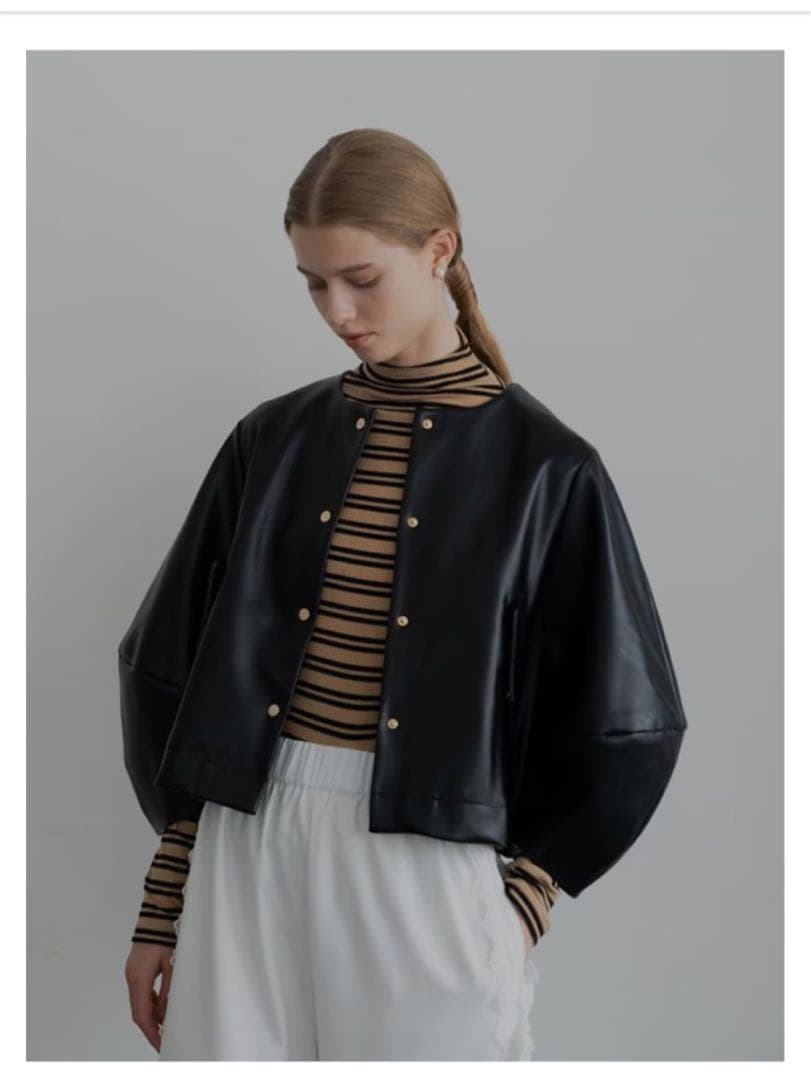 TREFLE＋1 プリーツエコレザージャケット プリーツレザーライクジャケット | Outer | | TREFLE＋1（トレフル